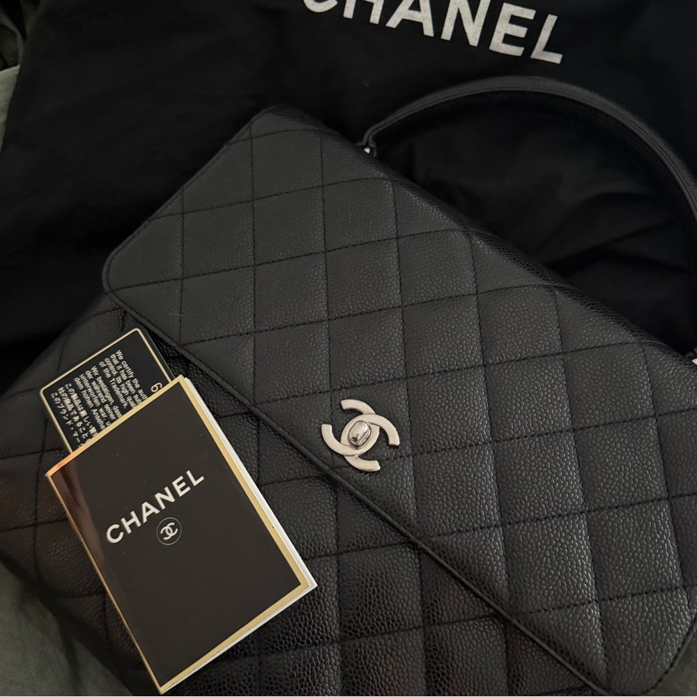 Chanel Black Silver CC Caviar Kelly Top Handle Bag - Picture 7 of 15